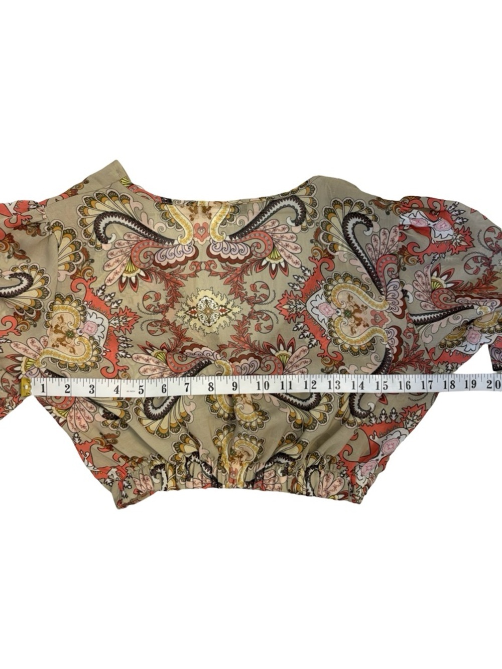 Boho Paisley Ring Front Crop Top Lightweight & Flowy Y2K Size Small Cut Out Top - Picture 10 of 14